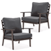 LeisureMod Walbrooke Mid-Century Modern Outdoor Patio Armchair with Brown Powder Coated Aluminum Frame and Removable Cushions for Patio Balcony and Backyard Set of 2 (Charcoal)