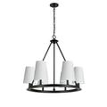 Dainolite CLB-306C-MB-790 6 Light Incandescent Chandelier Matte Black with White Shades - 30.5 x 30 x 30 in.