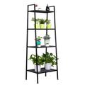 4 Tier Ladder Bookcase Industrial 5-Tier Bookshelf Free Standing Ladder Shelf with Metal Frame Utility Organizer Shelves for Plant Flower for Home Office Black