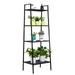 4 Tier Ladder Bookcase Industrial 5-Tier Bookshelf Free Standing Ladder Shelf with Metal Frame Utility Organizer Shelves for Plant Flower for Home Office Black