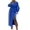 YFPWM Trench Coats For Women Fashion Warm Long Jackets Winter Classic Coats Turndown Collar Outwears Fashion Comfortable Solid Long Sleeve Cardigan Tops Jacket Outwear Blue XL