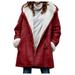 YFPWM Winter Coats for Women Fashion Formal Work Coat Plus Size Jacket Winter Plus Size Solid Velvet Coat Long Sleeve Horn Buckle Pocket Overcoat Tops Wine XL