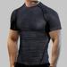 HANXIULIN Men Summer Breathable High Elasticity Sports Tight Short Sleeve Quick Dry Fitness Top
