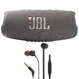 JBL Charge 5 Portable Bluetooth Waterproof Speaker (Gray) with JBL T110 In Ear Headphones