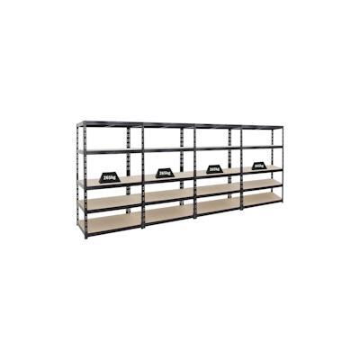PROREGAL 4x Schwerlastregal Tiger | HxBxT 180x100x60cm | Fachlast 265kg | Schwarz | Garagenregal, Lagerregal, Steckregal, Kellerregal, Werkstattregal Image