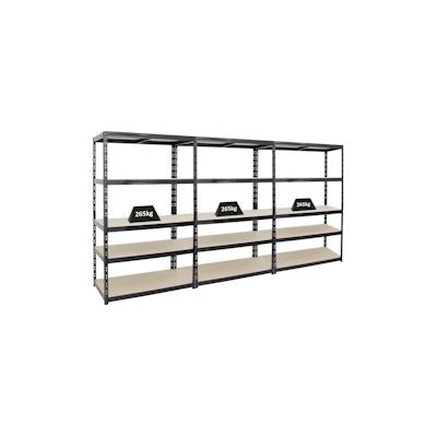 PROREGAL 3x Schwerlastregal Giant Tiger | HxBxT 200x120x60cm | Fachlast 265kg | 5-Ebenen | Schwarz | Garagenregal Lagerregal Steckregal Kellerregal Image