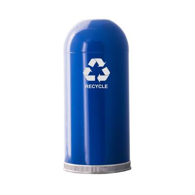 Witt 415DTBL-R 15 gal Multiple Materials Recycle Bin - Indoor, Decorative, Domed Top w/ Round Opening, White Decal, Blue