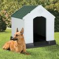 Large Dog House Plastic Dog Kennel Indoor Outdoor for Large Dogs 39 inch All Weather Doghouse Puppy Shelter with Air Vents and Elevated Floor Ventilate Green