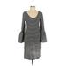 Banana Republic Casual Dress - A-Line Scoop Neck 3/4 sleeves: Black Stripes Dresses - Women's Size X-Small