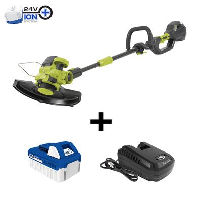 24V 12in Dual Line String Trimmer/Edger Kit w/4.0-Ah Battery and Rapid Charger - 12-inch