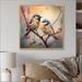 Winston Porter Two Blue Birds On A Flower Tree II - Animals Bird Floral Canvas Wall Art Canvas, in Blue/Brown/Pink | 24 H x 24 W x 1 D in | Wayfair