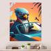 Trinx Blue Bird Wearing Sunglasses in Sportscar - Animals Bird Fashion Wall Art Living Room Metal in Blue/Orange | 40 H x 30 W x 1.5 D in | Wayfair