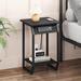 17 Stories Kerrtown 21.8" tall Sled End Table & Built-In Outlets Wood in Black | 21.8 H x 14.9 W x 11.8 D in | Wayfair