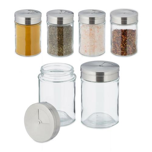Gewürzstreuer, 6er Set, 3 Streugrößen, Gewürze & Kräuter, Gewürzgläser, Glas & Edelstahl,