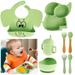 Gpoty 8 Pcs Baby Bibs Silicone Bibs with Suction Plate Suction Bowl Spoon Fork Drink Cup Adjustable Fit Bibs for Boys and Girls