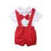 Sunisery Baby Boy Summer Cotton Bowtie Gentleman Short Sleeve Bowtie Romper Suspenders Shorts Outfit Set