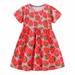 ZRBYWB Girls Romper Summer Strawberry Print Dress Crew Neck Short Sleeve A Line Casual Going Out For 1 To 7 Years Cute Summer Clothes