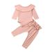 Sunisery Newborn Baby Boy Girl Clothes Outfits Ruffle Solid Color Lotus Leaf Collar Romper Top Bow-Knot Elasticity Pant Sets