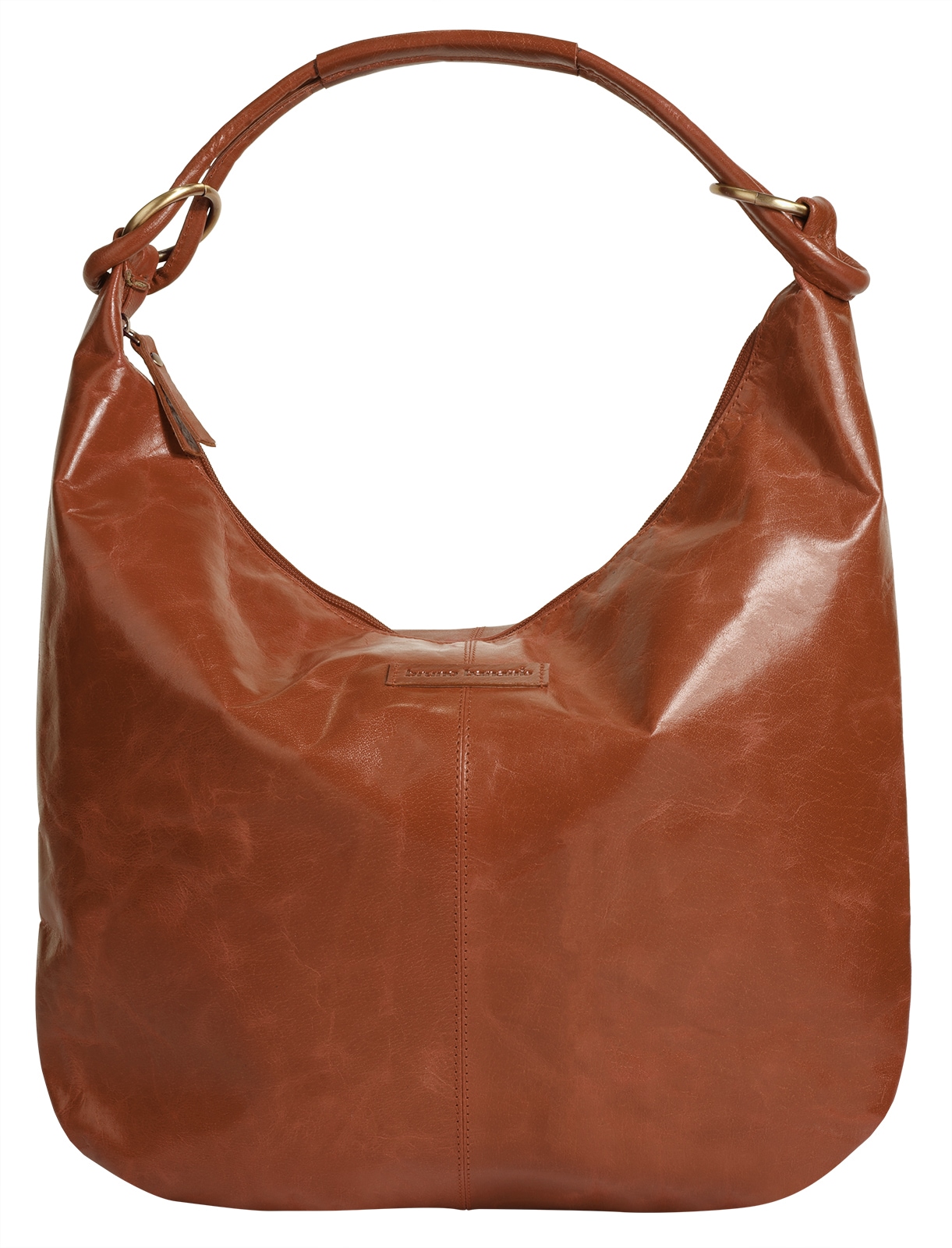Shopper BRUNO BANANI, Damen, Gr. B/H/T: 40cm x 33cm x 4cm onesize, braun (cognac), Leder, leicht glänzend, unifarben, Taschen Shopper, echt Leder