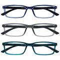 Opulize See-Brille Blaulichtfilter 3er Pack Schmal Rahmen Federscharniere Verbessern Den Schlaf Computerbrille Gaming Entspiegelt Transparenter Blau Grau Türkis Herren Damen BBB9-37Q