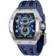 TSAR BOMBA Luxury Men's Watch Tonneau Chronograph 30 m Waterproof Sapphire Glass Japan Quartz Movement Fluorocarbon Bracelet Luminous Calendar Watch Men, Silver casing. Blue band, Strap