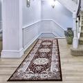 renoazul® Floral Style Washable Antique Rug, 80 x 300 cm (2 ft 6 in x 10 ft) - Brown - Jute Backing Long Runner for Hallway, Lounge, Corridor, and Long Passage