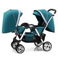 YCKEGEW Double Stroller Infant and Toddler Portable Baby Pushchair Tandem Umbrella Stroller for Twins,Child Tray,High Landscape | Sunshade | Easy to Fold (Color : Green)