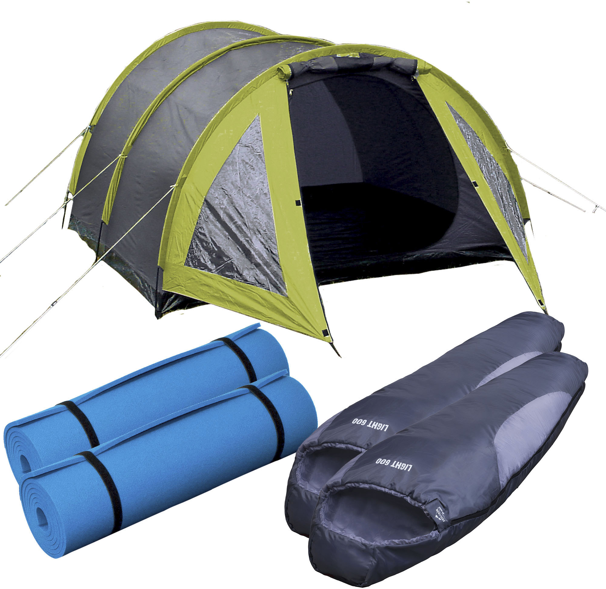 Tunnelzelt EXPLORER "Campingset 5-teilig, 1 Zelt / 2 Schlafsäcke / 2 Isomatten", grau (grau, beige), Zelte, B/H/L: 210 x 120 x 295, B:210 H:120 L:295 Image