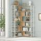 7-Tier Bookshelf L-Shaped Corner Bookcase with Metal & X-shaped Bar Frame Industrial Style Display Shelf Tall Bookshelf with Open Storage and Adjustable Foot Pads for Living Room Home Office Oak