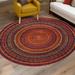 Red Round 7'10" Area Rug - Langley Street® Weedman Rainbow Calypso Rug 94.0 x 94.0 x 0.33 in blue/gray/green/indigo/orange/pink/yellow, | Wayfair