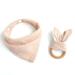 HeroNeo 2 Pcs Baby Bib Wooden Ring Teether Muslin Saliva Towel Burp Cloth Teething Toy