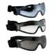 Birdz Eyewear Boogie Foam Padded Ski Skydiving Safety Motorcycle Goggles for Men or Women 3 Pairs Black Frame w/Clear Smoke & Blue Mirror Anti-Fog Lenses