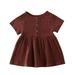 LisenraIn Baby Girl Dress Short Sleeve Round Neck Button Casual Dress