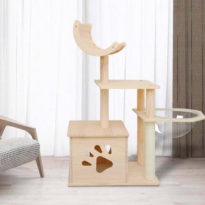 Solid Wood Cat Tower Cat Tree Cat Condo With Space Capsule Nest Cat Furniture Activity Centre