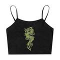 Dtydtpe 2024 Clearance Sales Crop Tops for Women Round Neck Dragon Print Slim Fit Crop Top Tank Top Womens Tops