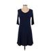 Lush Casual Dress - A-Line Scoop Neck 3/4 Sleeve: Blue Solid Dresses - Women's Size Small