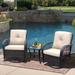 3-Pieces Conversation Set, Outdoor Wicker Rocker Swivel Patio Bistro Set, Rocking Chair with Glass Top Side Table for Garden