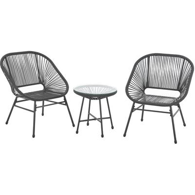 Tulum Balkon-Möbel 3-tlg. Garten-Möbel Set Balkonstühle mit Tisch Schwarz - Svita