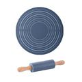 Reheyre 1 Set Rolling Pin - Reusable - Food Grade - Non-Stick - Wooden Handle - Scale Mark Design - Multipurpose - No Odor - Silicone Kneading Pad with Rolling Pin Set - Kitchen Supplies