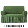 NICEEC Loveseat Slipcover Green Loveseat Cover 1 Piece Easy Fitted Sofa Couch Cover Universal High Stretch Durable Furniture Protector Love Seat with Skirt Country Style (2 Seater Olive)