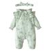 KIMI BEAR Newborn Baby Girls Outfits 9 Months Fall Winter Outfits 12 Months Embroidery Long Sleeve Sweet Lace Trims Bodysuit + Headband 2PCS Set Green