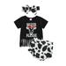 allshope 2PCS Infant Girls Summer Clothes Tassel Letter Cow / Camouflage / Rainbow Print Short Sleeve Tops + Shorts + Bow Headband