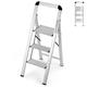 GiantexUK 2/3 Step Ladder, Aluminum Folding Ladder with Non-slip Wide Pedal, Anti-slip Foot Pads & Safety Buckle, Lightweight Stepladder for Home Kitchen Office Household DIY (3 Step with Handrail)