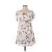 Sadie & Sage Casual Dress - A-Line Boatneck Short sleeves: White Print Dresses - Women's Size Small