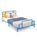 Costway Twin Size Kids Bed Frame Car Shaped Metal Platform Bed with Upholstered Headboard
