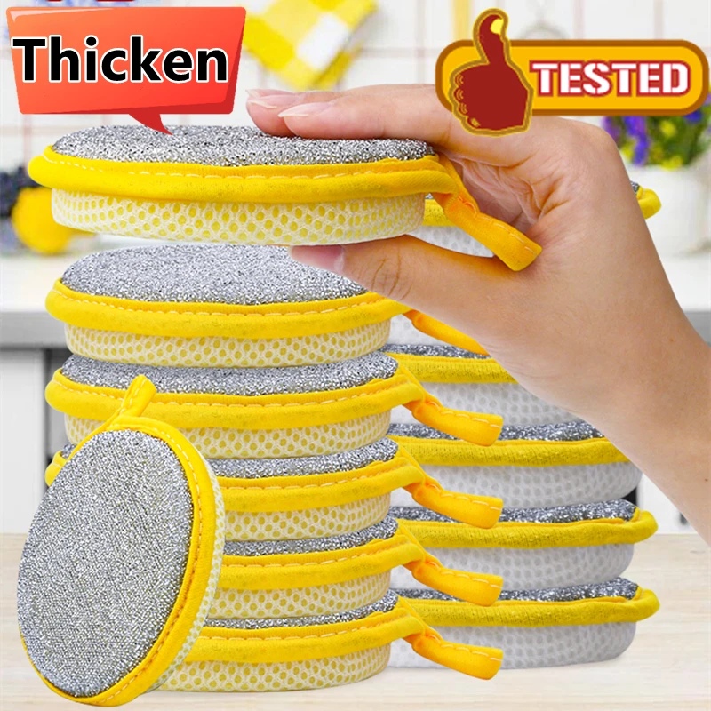 Éponge Double face épaisse pour la vaisselle, outils de nettoyage réutilisables et lavables, éponges de cuisine pour laver la vaisselle, brosse à casserole