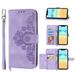 Decase for Apple iPhone 14 Pro Shoulder Crossbody Wallet Case with Card Slots Floral Embossed PU Leather Wallet Flip Protective Kickstand Wrist Strap Cover purple