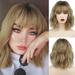 DOPI Short Ombre Blonde Wigs Wavy Bob Wig with Bangs Women Synthetic Curly Pastel Bob Wig for Girl Colorful Cosplay Wigs