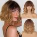 DOPI Short Ombre Blonde Wigs Wavy Bob Wig with Bangs Women Synthetic Curly Pastel Bob Wig for Girl Colorful Cosplay Wigs