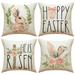 Easter Pillow Covers 18 x 18 Inch Easter Spring Throw Pillow Case Rabbit Bunny Flower Decorative Pillow Case Spring Cushion Cover for Farmhouse Home Sofa Decoration